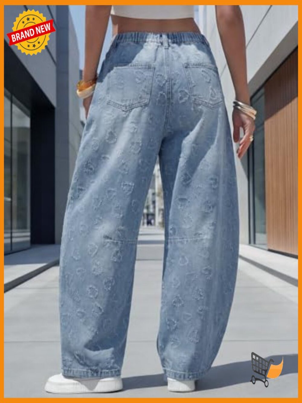 Wide Leg Y2K Barrel Jeans - Boyfriend Baggy Denim Pants Mid Low Rise - Picture 5 of 7